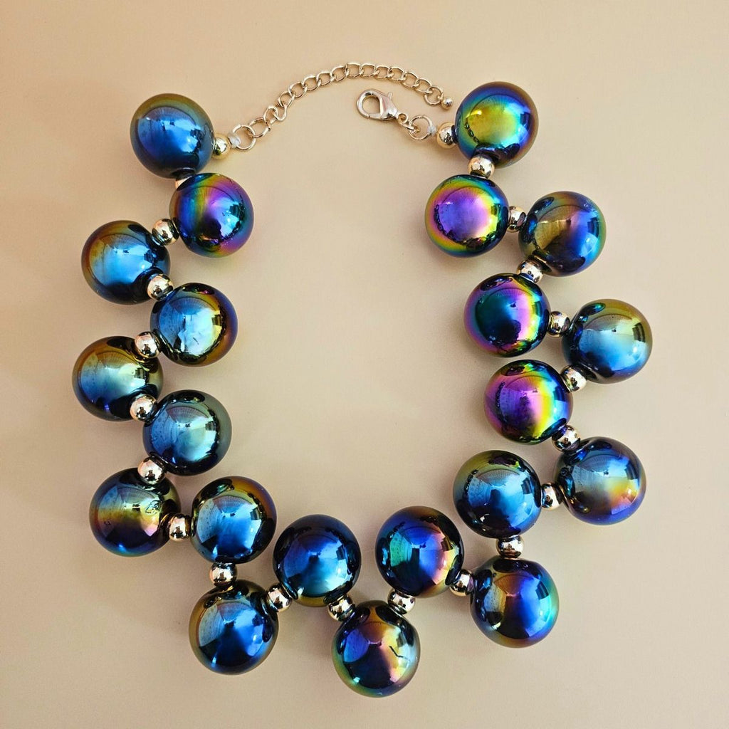 Necklace Black Iridescent Bubble Ball Bead Set