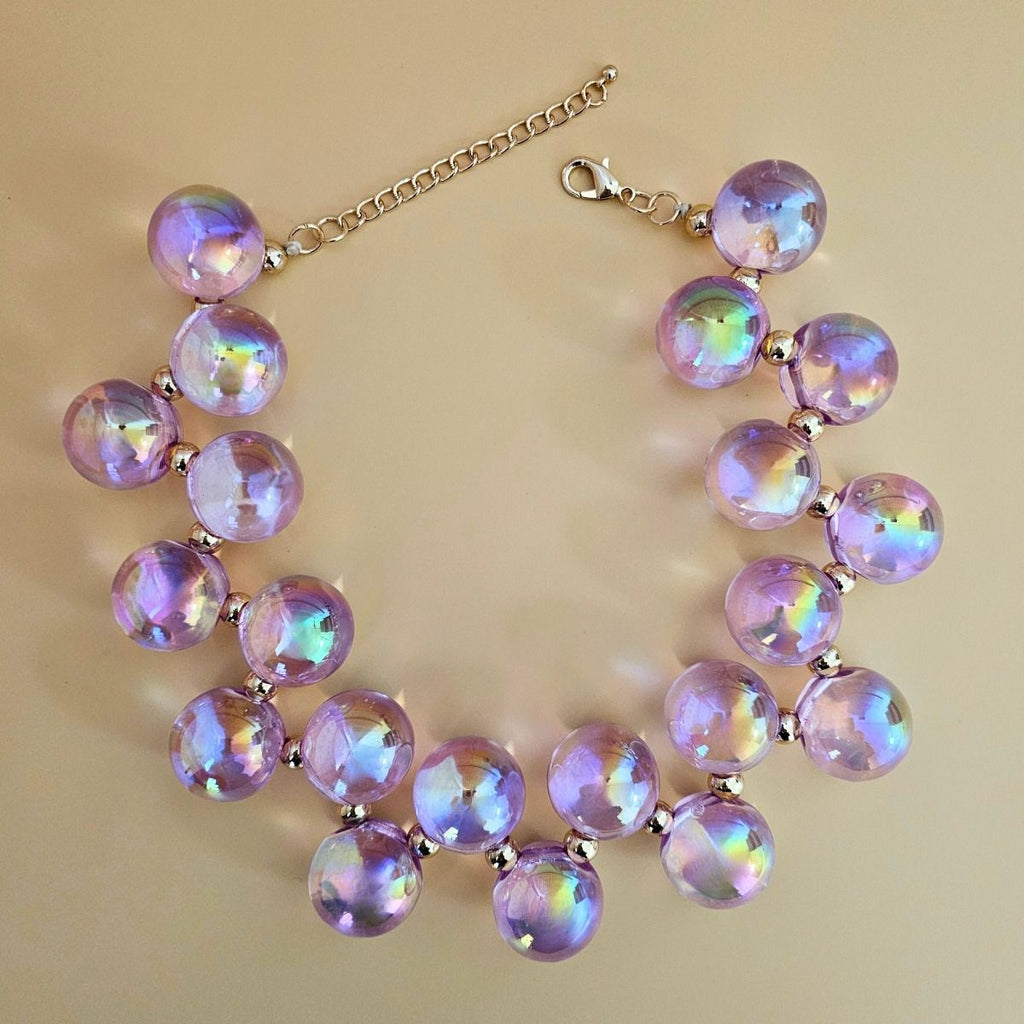 Necklace Purple Iridescent Bubble Ball Bead Set