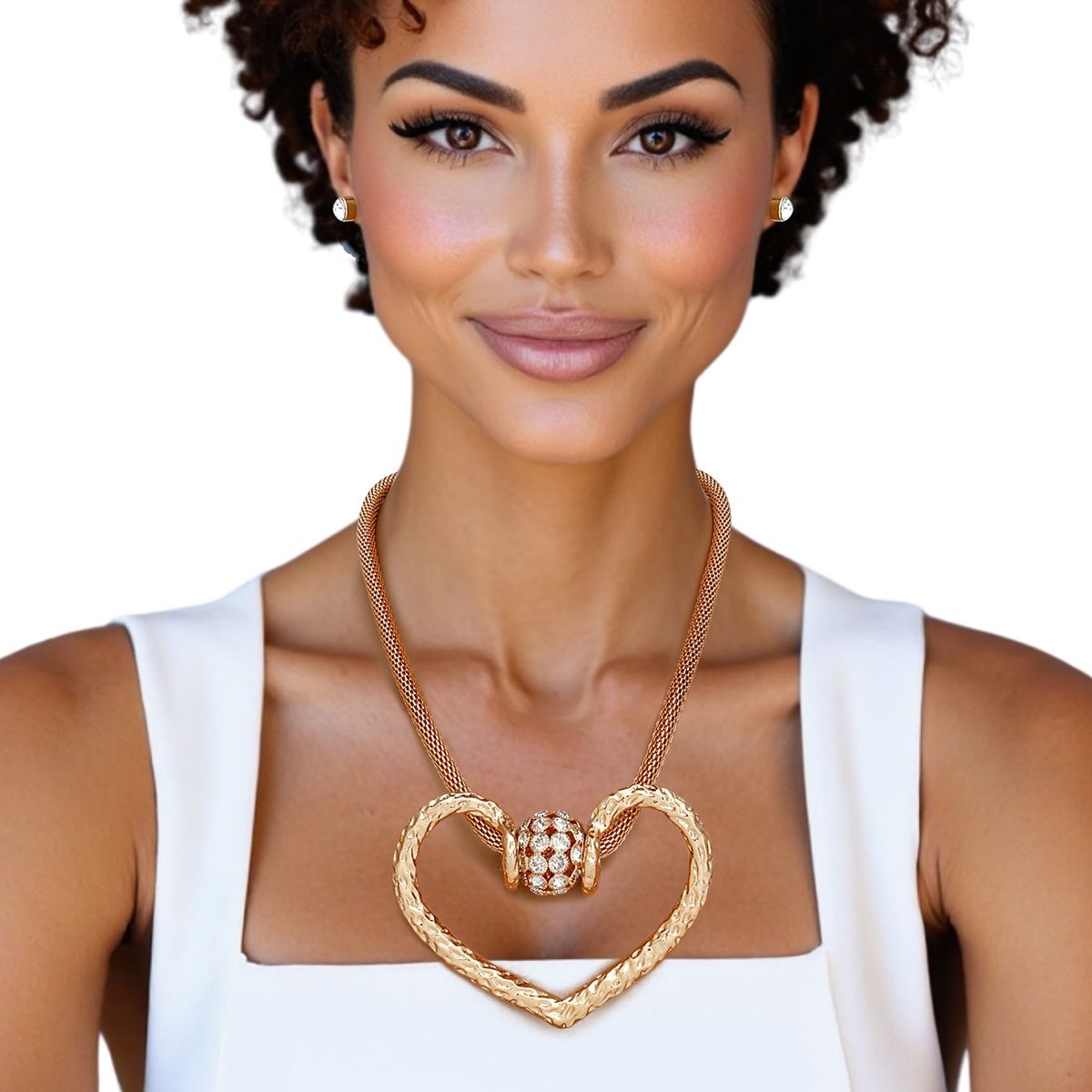 Pendant Gold Mesh Chain Chunky Heart Necklace
