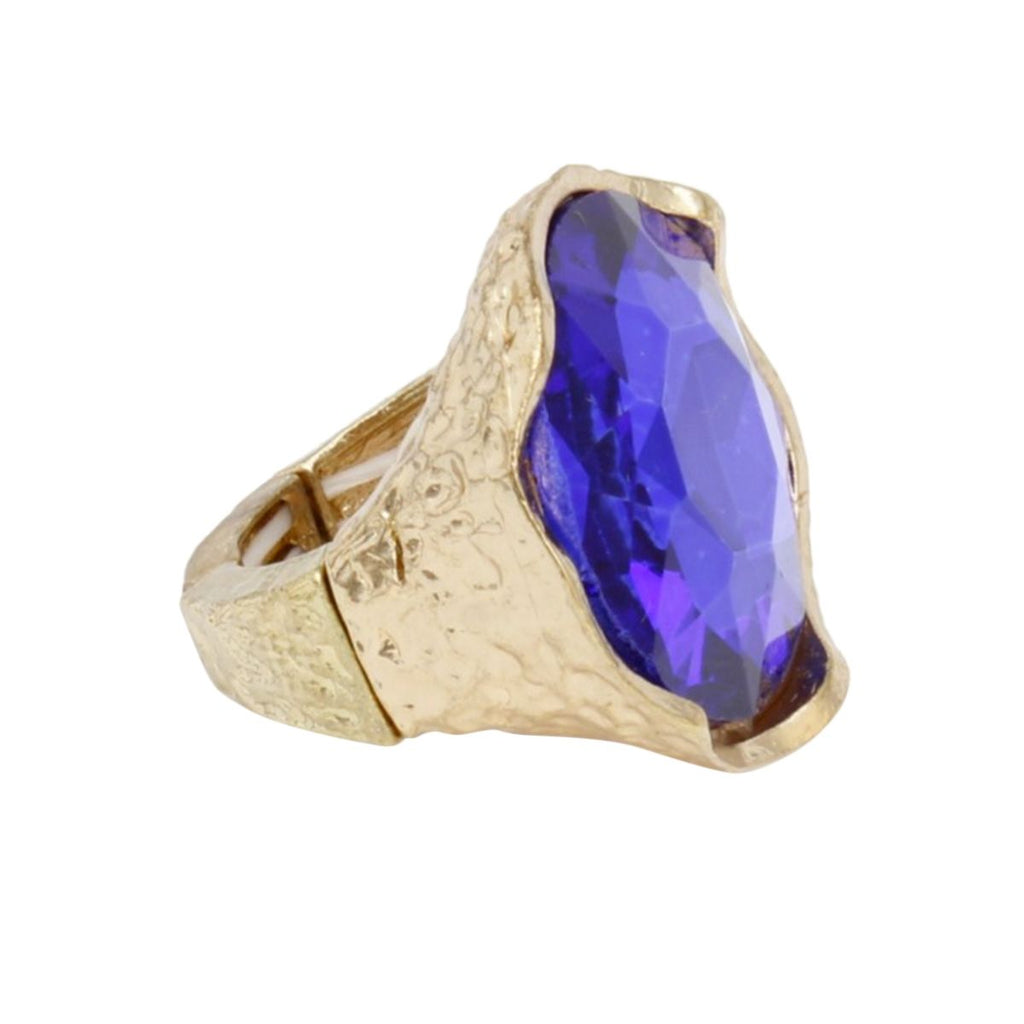 Cocktail Round Cut Blue Crystal Gold Stretch Ring