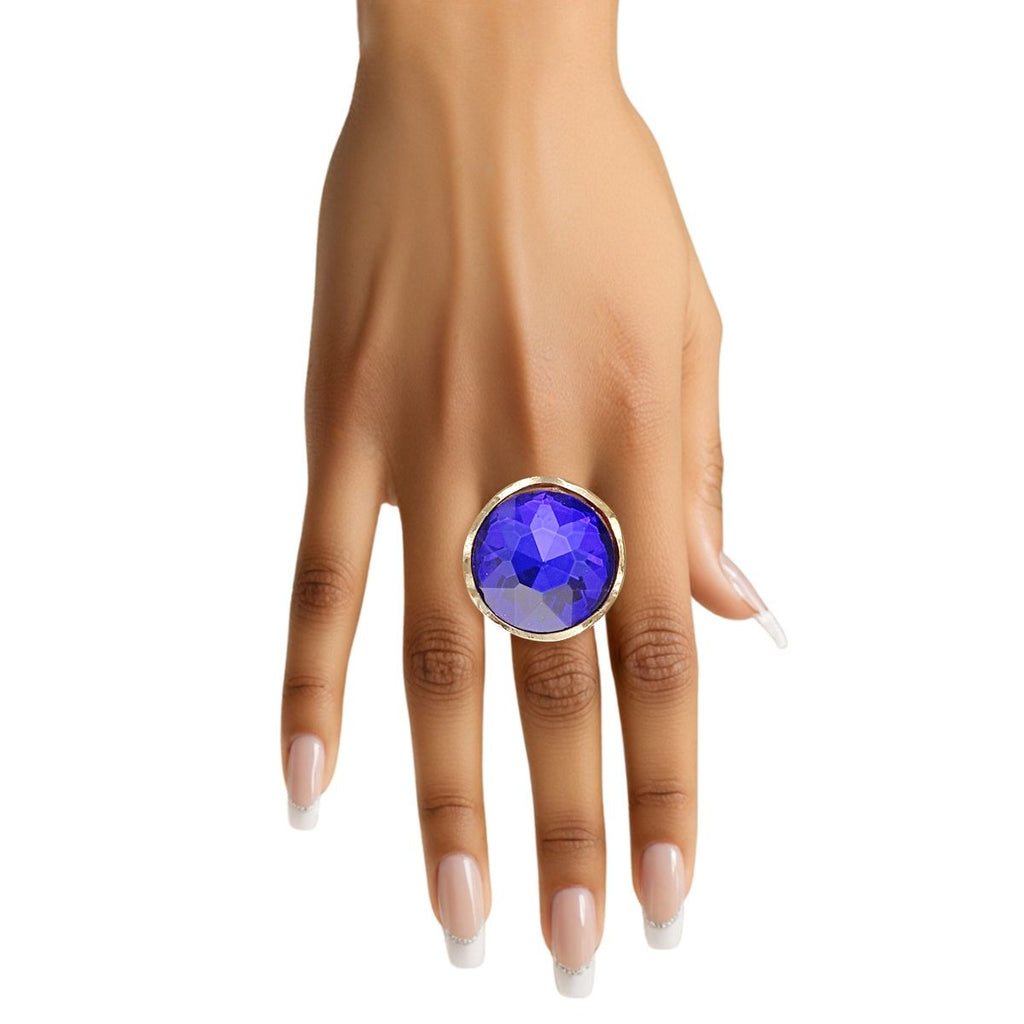 Cocktail Round Cut Blue Crystal Gold Stretch Ring