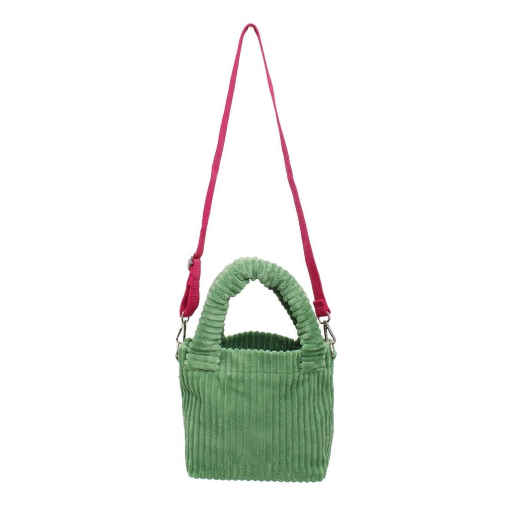 AKA Green Corduroy Small Tote Pink Strap Handbag
