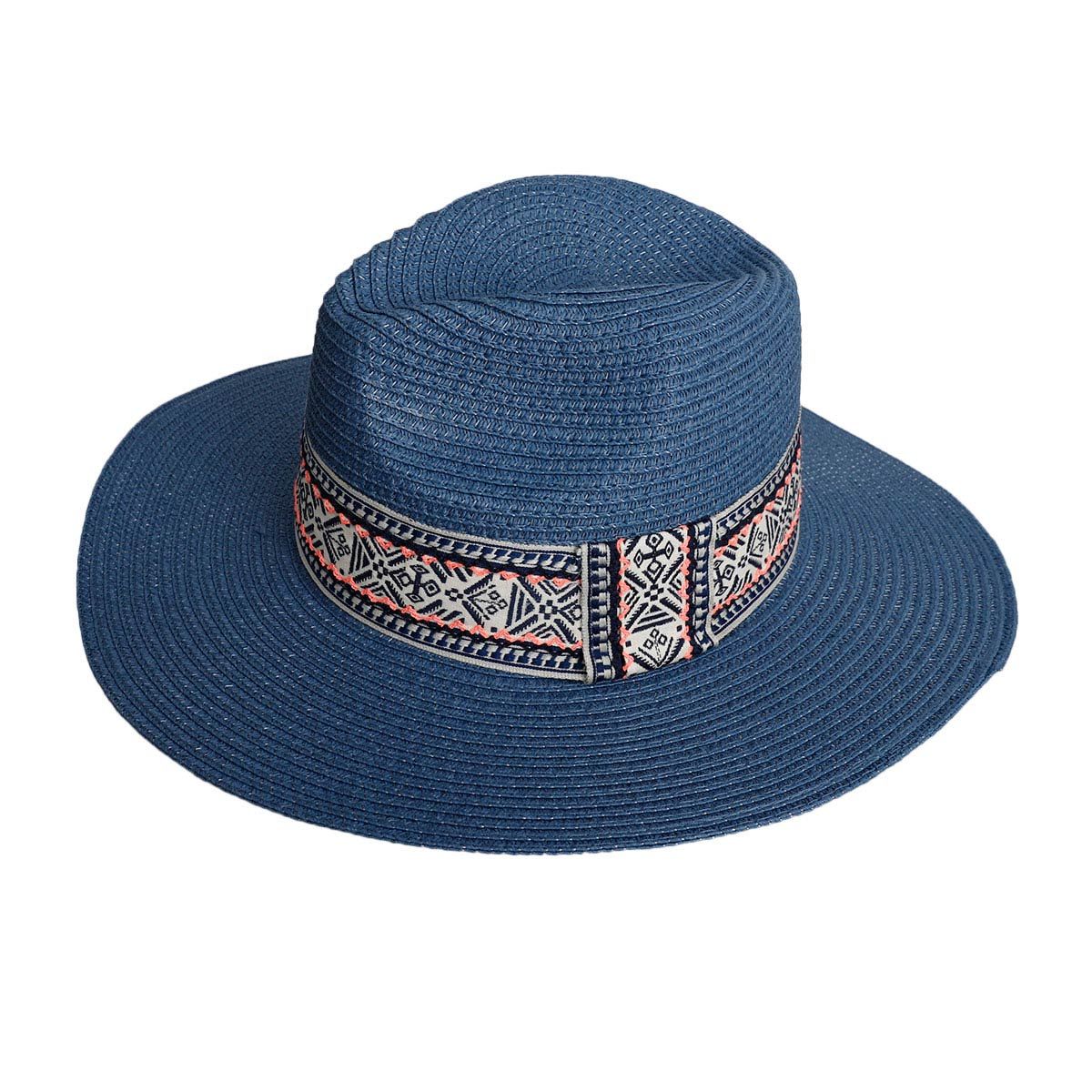 Blue Boho Navy Band Fedora Panama Hat