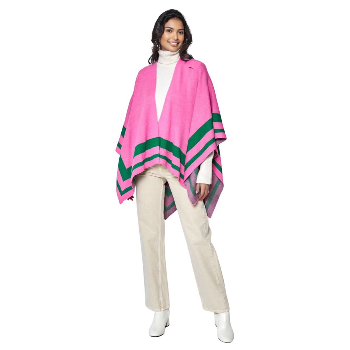 AKA Pink Green Shoulder Ruana