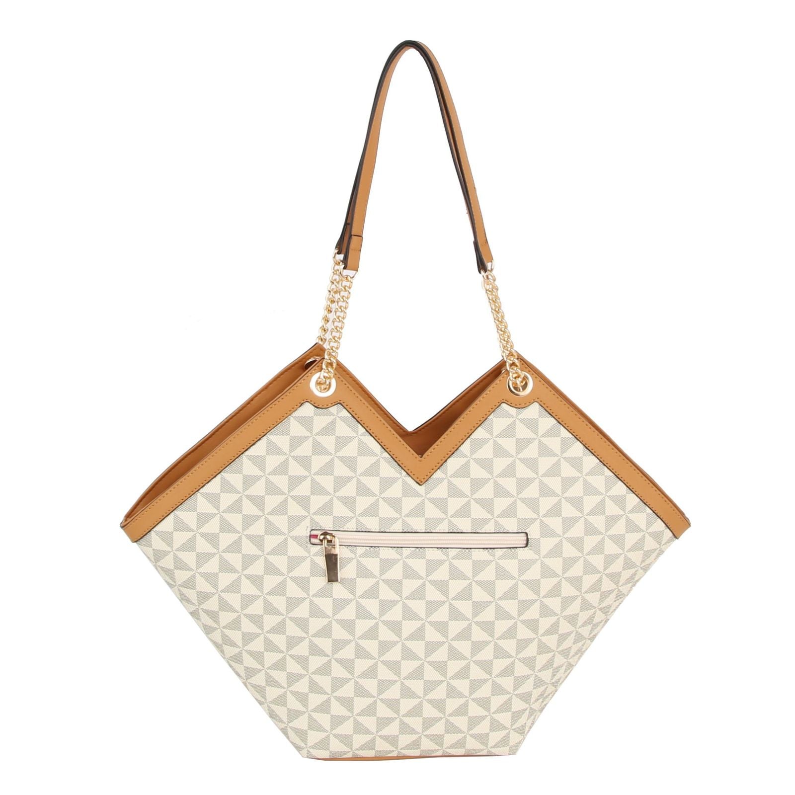 Tote Beige Diamond Plaid Geometric Shoulder Bag