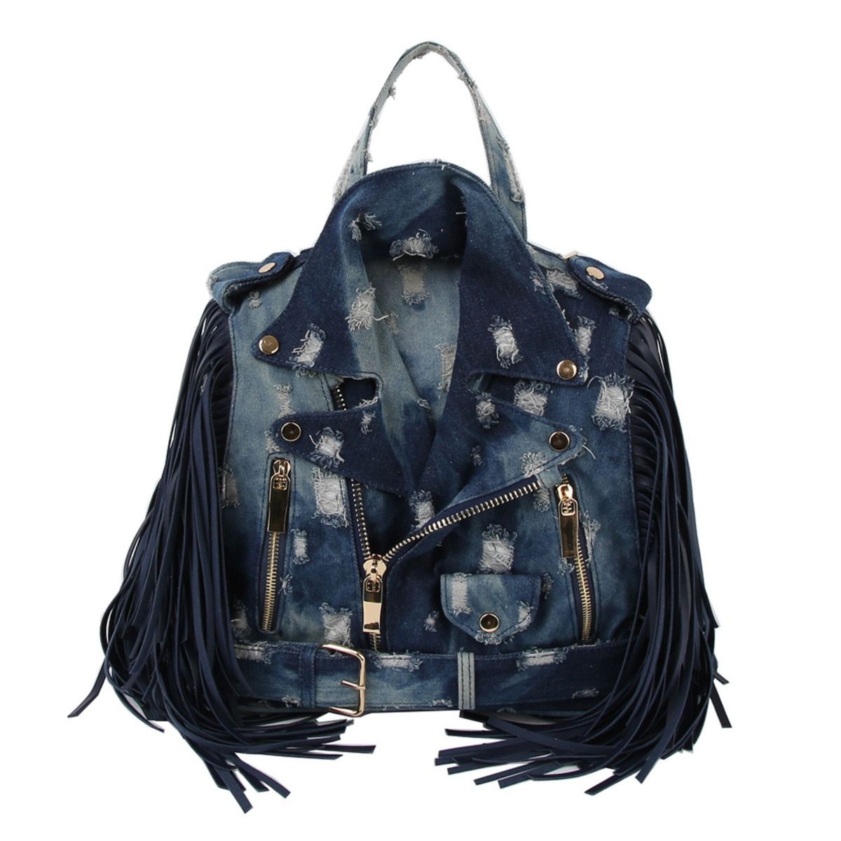 Moto Backpack Dark Distressed Denim Handbag