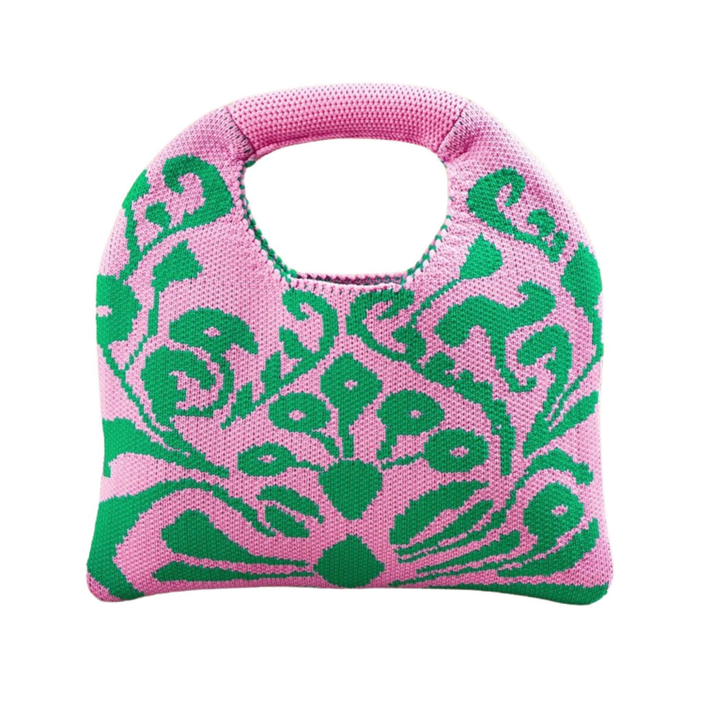 AKA Clutch Pink and Green Knit Top Handle Handbag