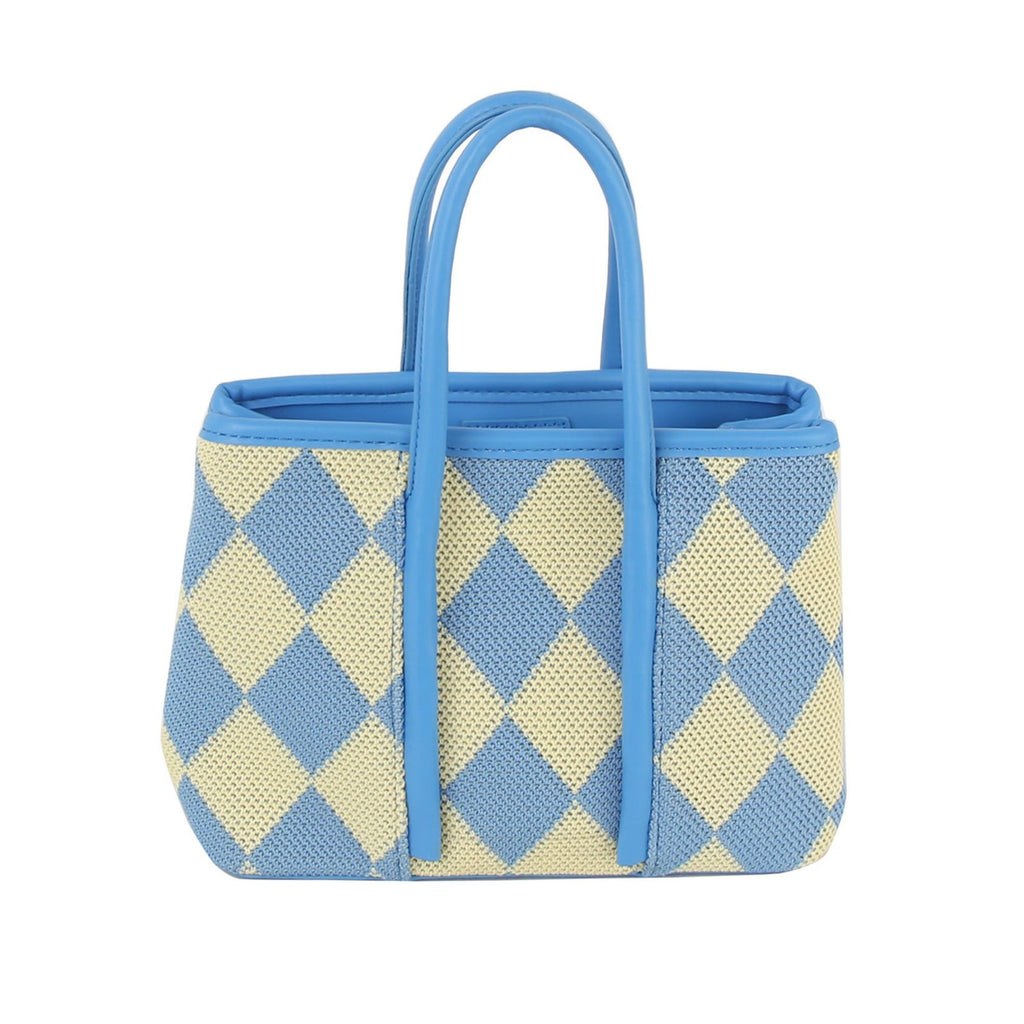 Top Handle Blue Harlequin Detail Square Handbag
