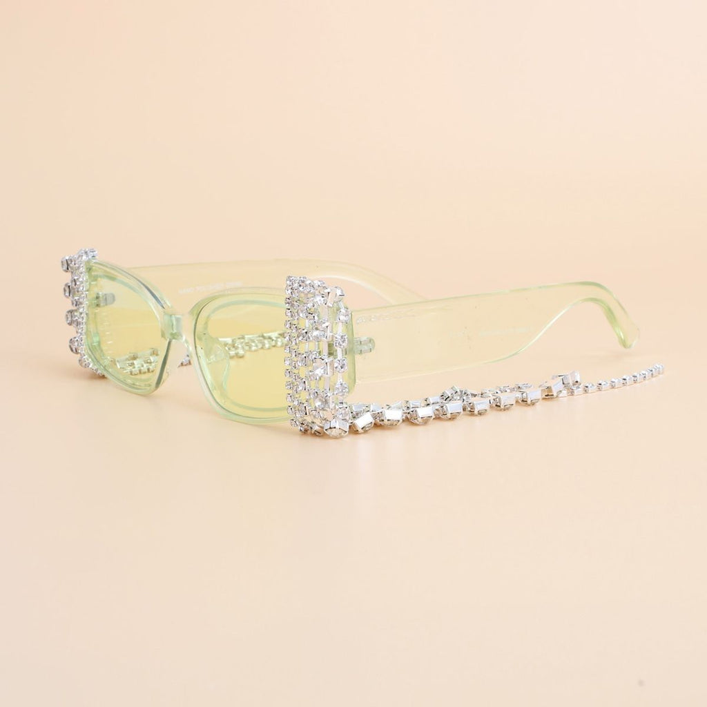 Sunglasses Green Rectangle Rhinestone Fringe