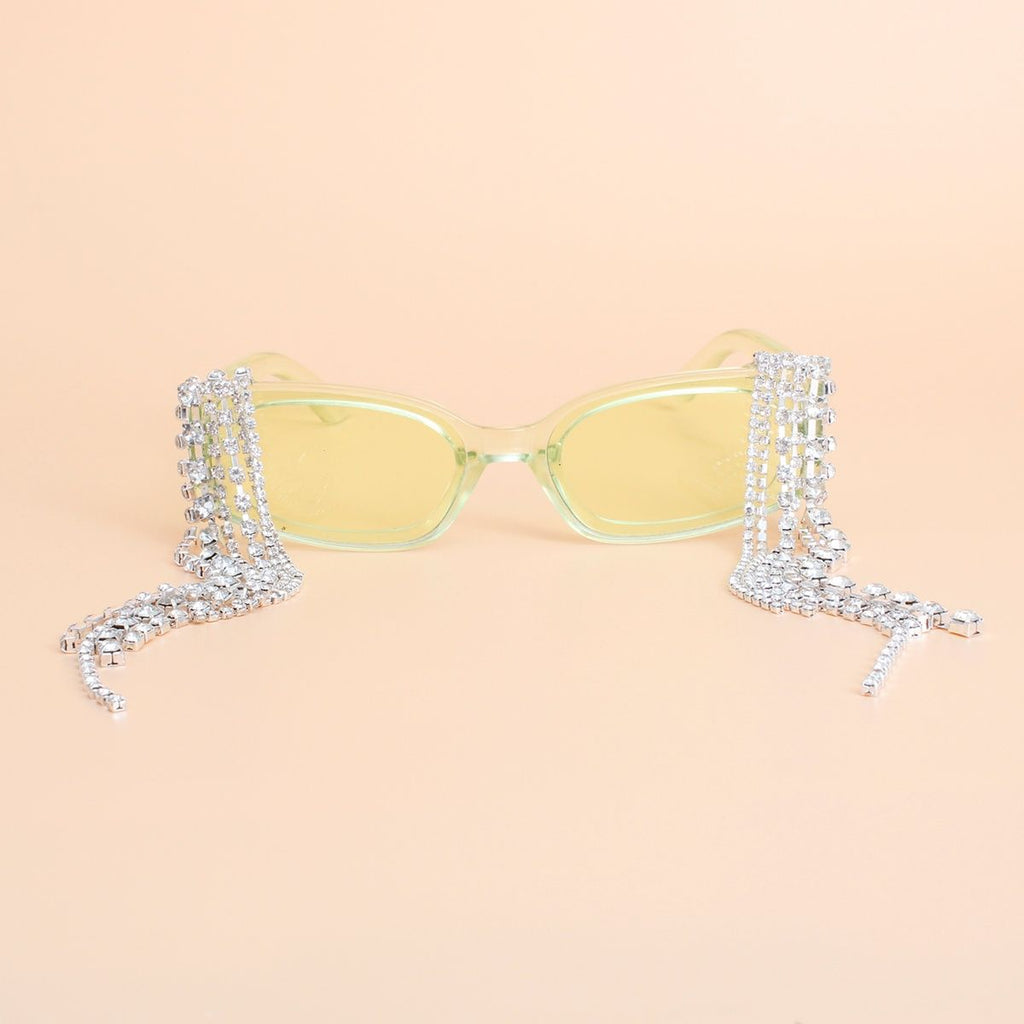 Sunglasses Green Rectangle Rhinestone Fringe