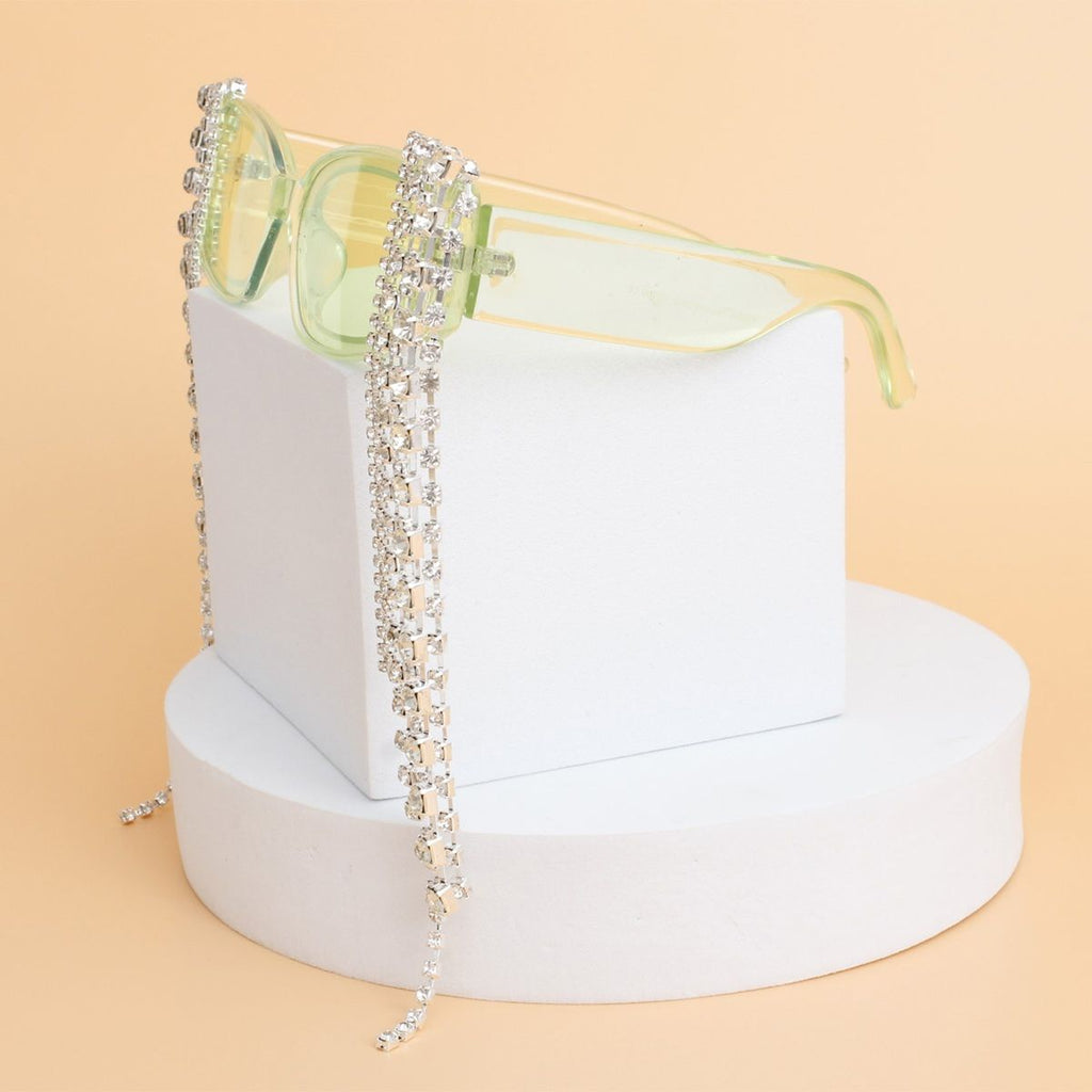Sunglasses Green Rectangle Rhinestone Fringe