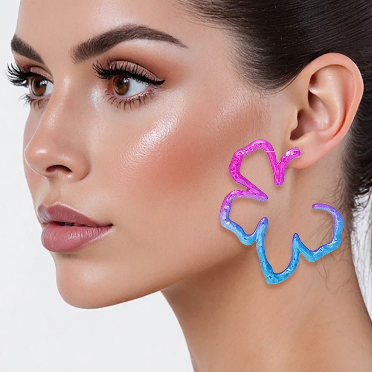 Hoops Exotic Tropical Floral Pink Blue Earrings