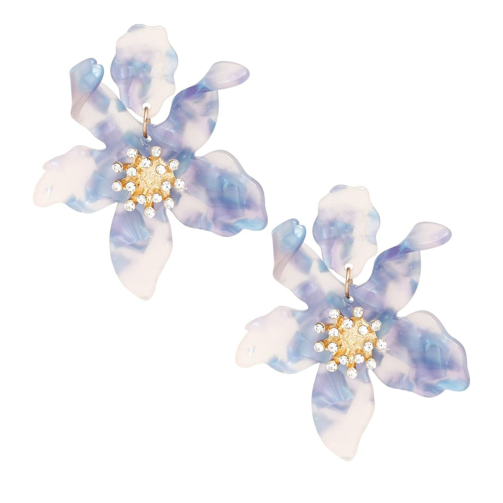 Drop Marbled Blue Botanical Chic Floral Earrings