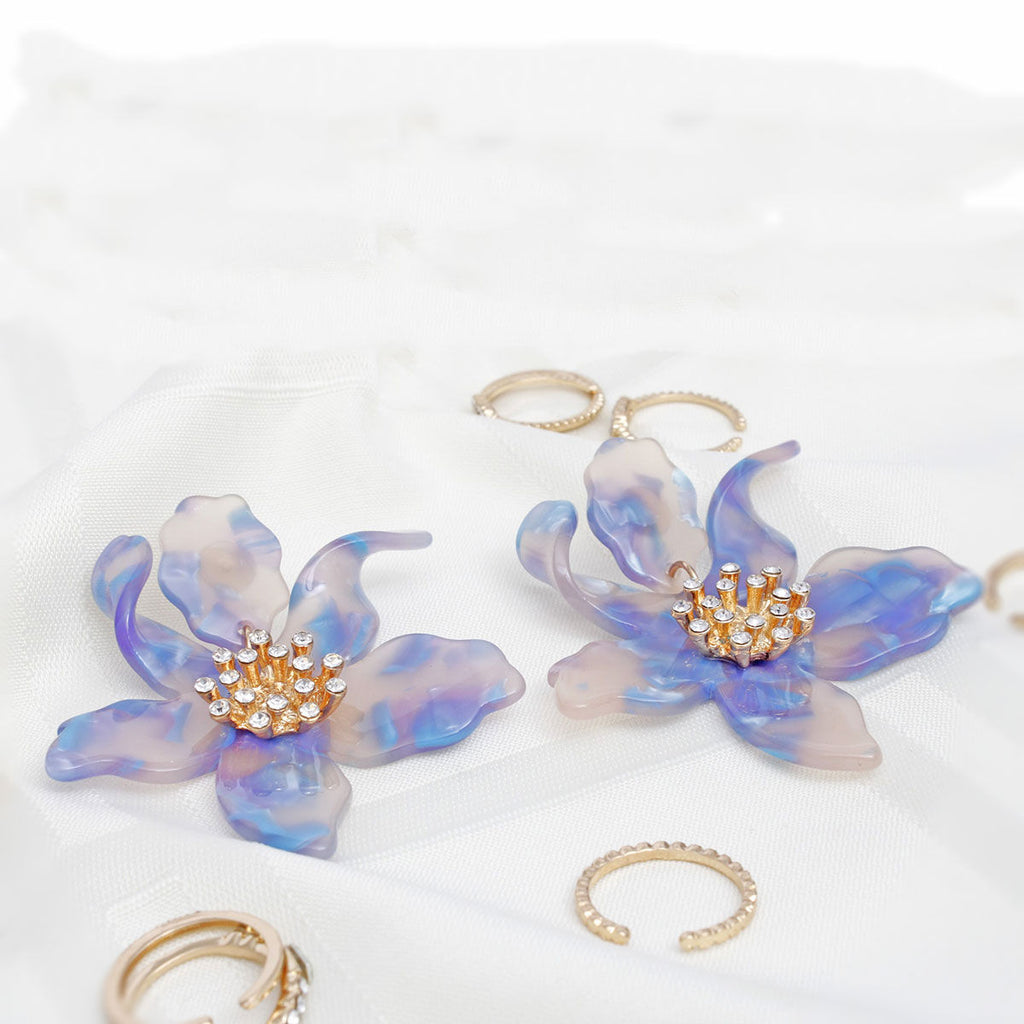 Drop Marbled Blue Botanical Chic Floral Earrings