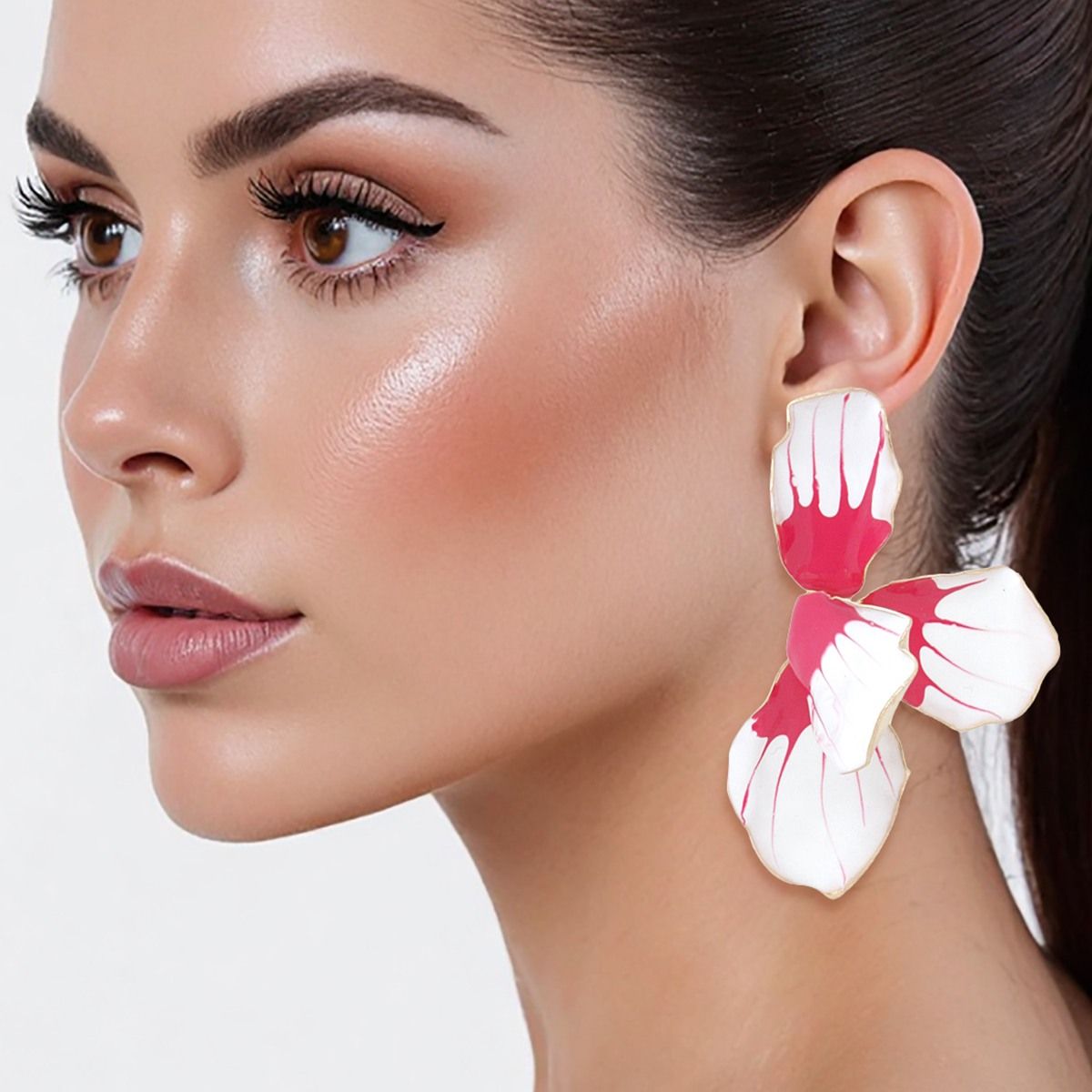 Studs White Tropical Flower Petal Enamel Earrings