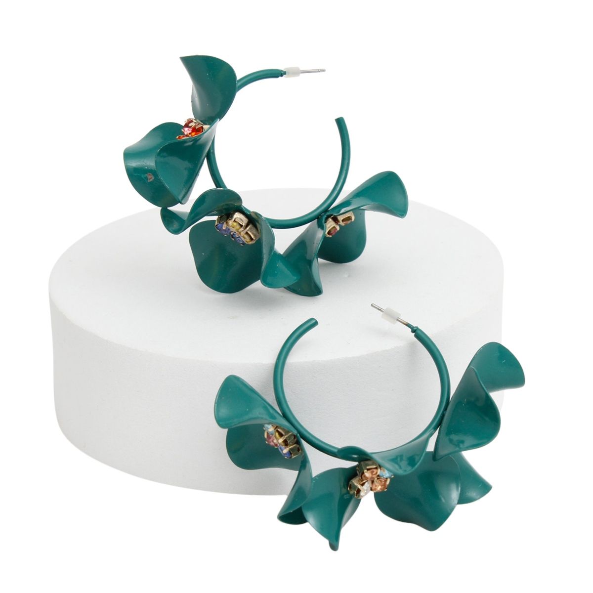 Hoops Green 3D Flower Tropical Elegance Earrings