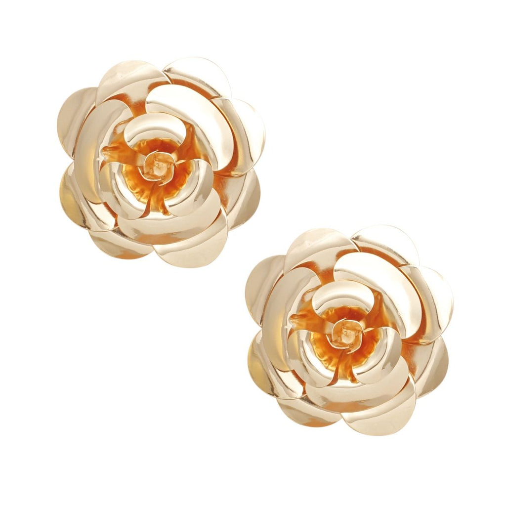 Studs Large Golden Bloom Lifelike Flower Earrings