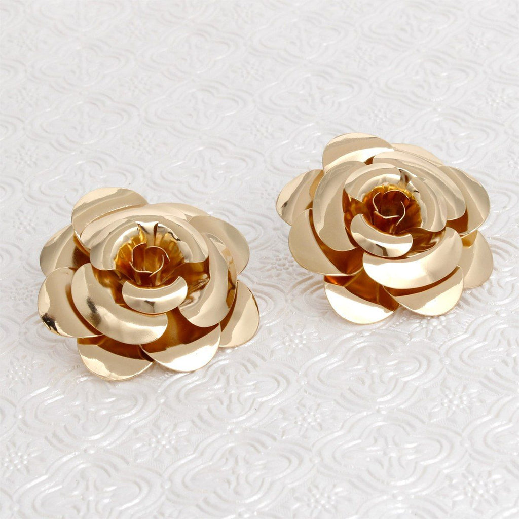 Studs Large Golden Bloom Lifelike Flower Earrings