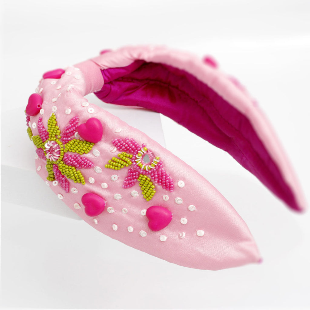 AKA Heart Pink and Green Embroidered Headband