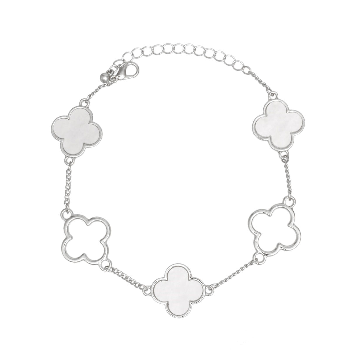 Anklet Silver White Quatrefoil 5 Motif Ankle Chain