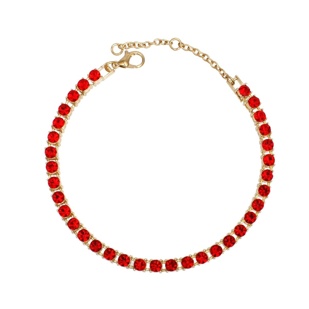 Anklet Gold Red Rhinestone Tennis Ankle Chain