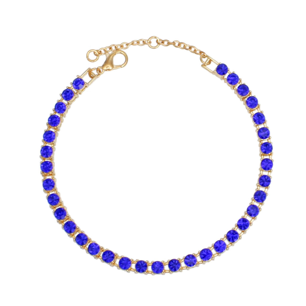 Anklet Gold Blue Rhinestone Tennis Ankle Chain