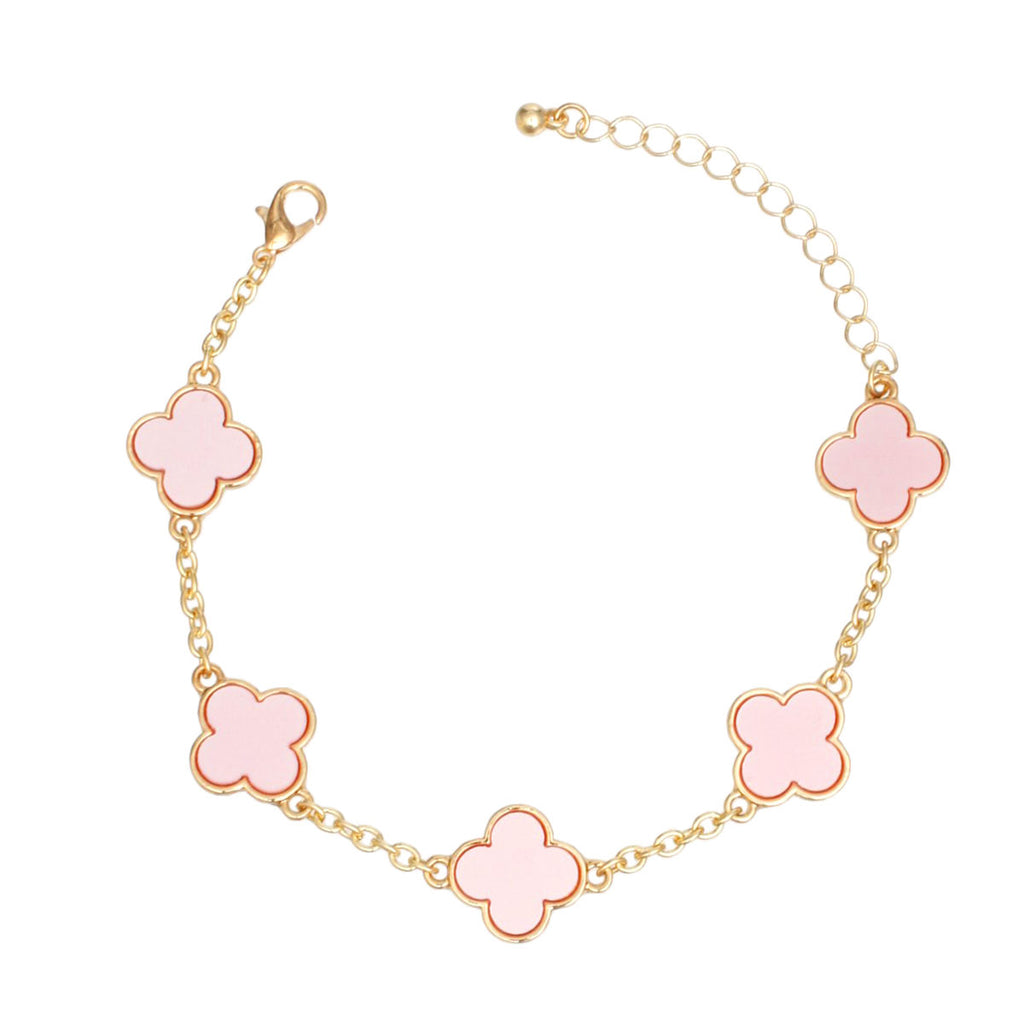 Gold Chain Bracelet Pink Quatrefoil Clovers Women