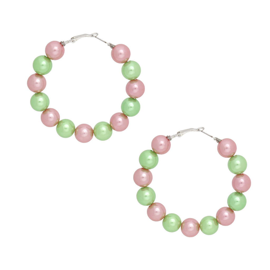 AKA Sorority Pink Green 60mm Pearl Hoop Earrings