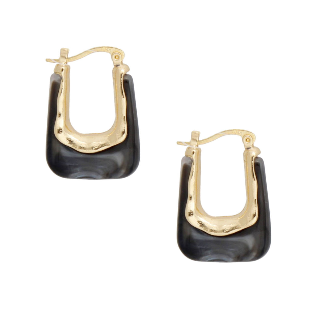 Hoops Marbled Black U Shaped Earrings for Women