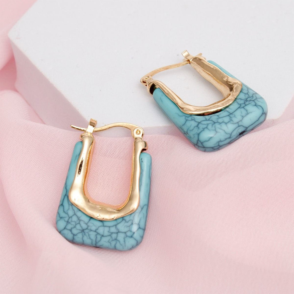 Hoops Cracked Turquoise U Shaped Earrings Women
