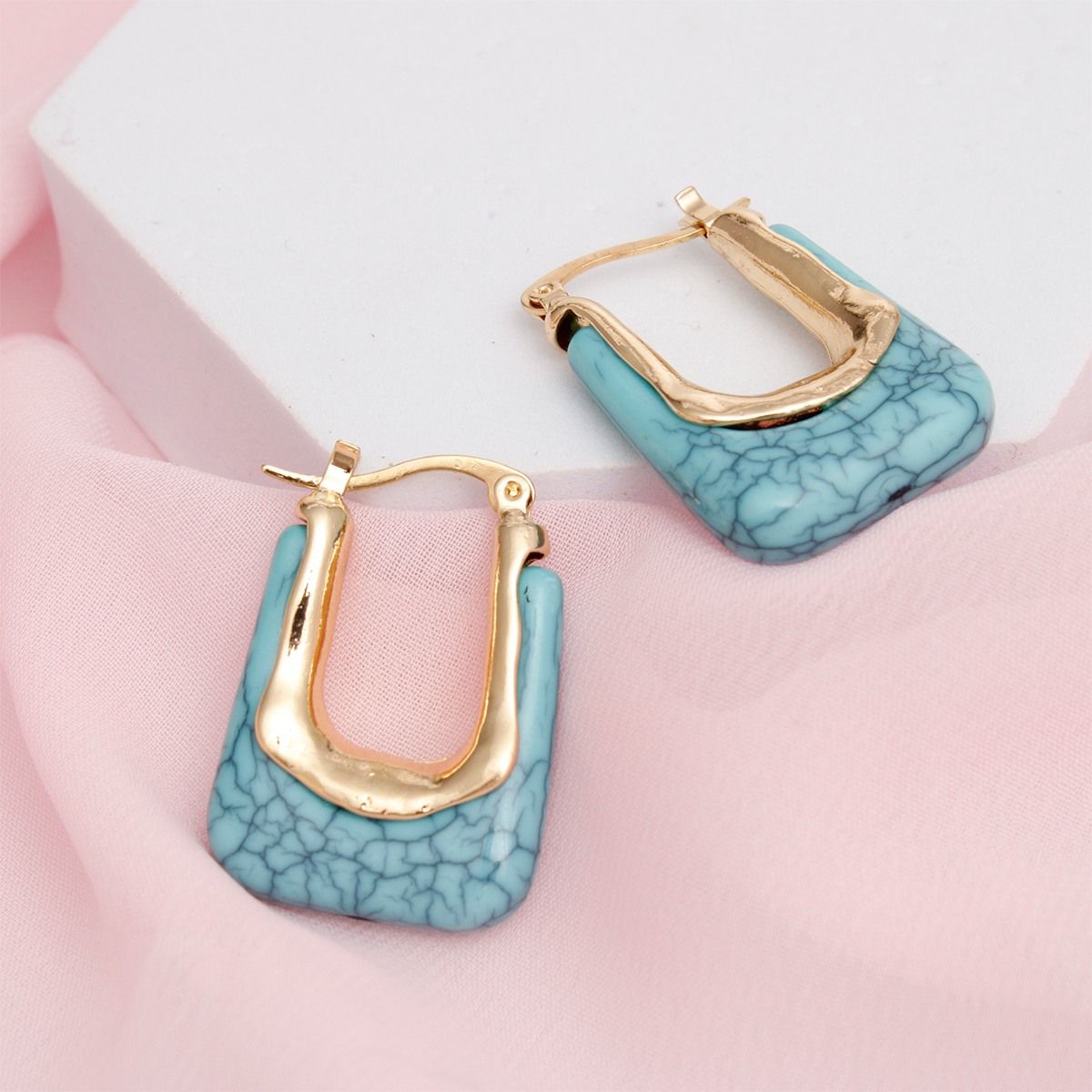 Hoops Cracked Turquoise U Shaped Earrings Women