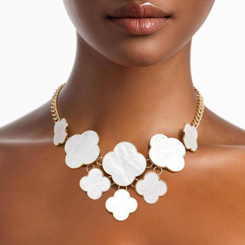 Bib Gold Chain Large Cream Quatrefoil Necklace