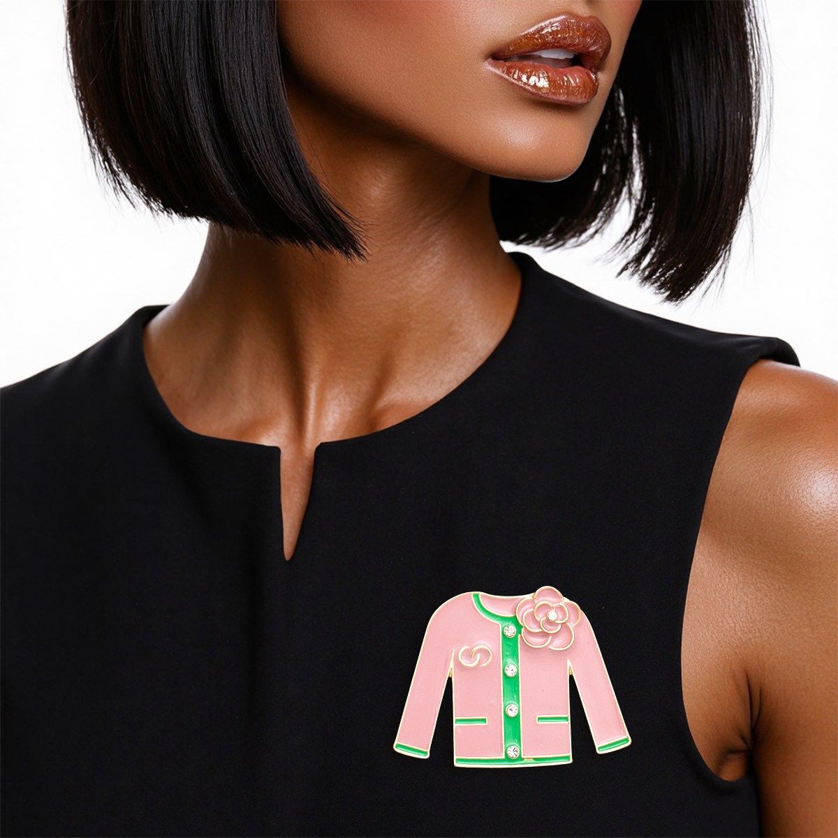 AKA Pink Green Brooch Camellia Sweater Pin