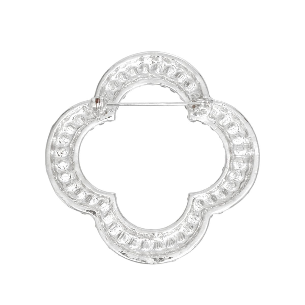 Brooch Silver Rhinestone Quatrefoil Clover Pin