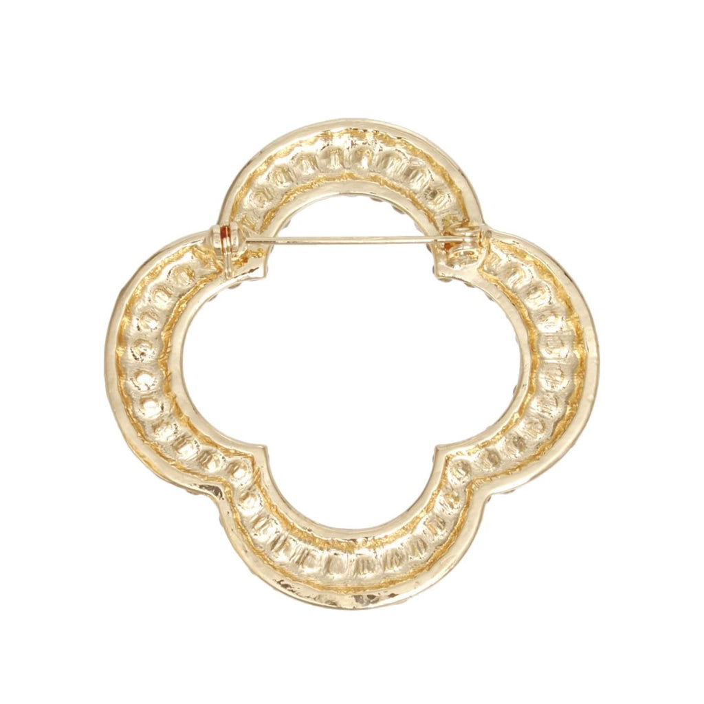 Brooch Pink Rhinestone Quatrefoil Clover Pin