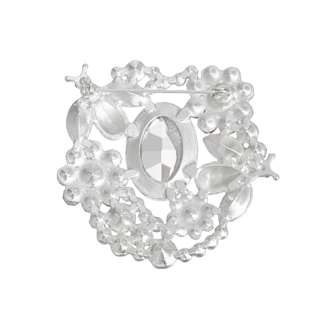 Brooch Silver Clear Glass Crystal Bee Flower Pin