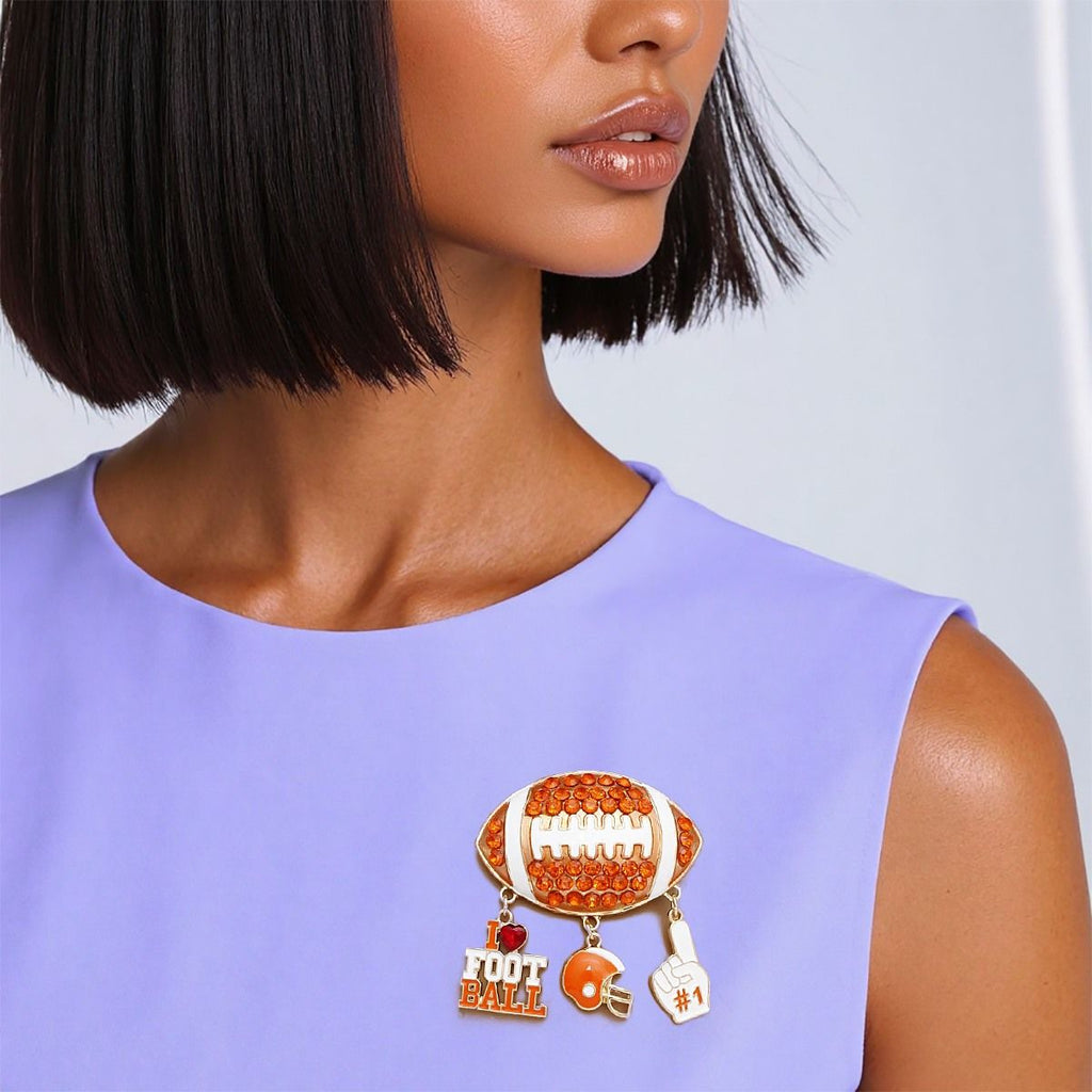Brooch Football Team Spirit Orange and White Pin