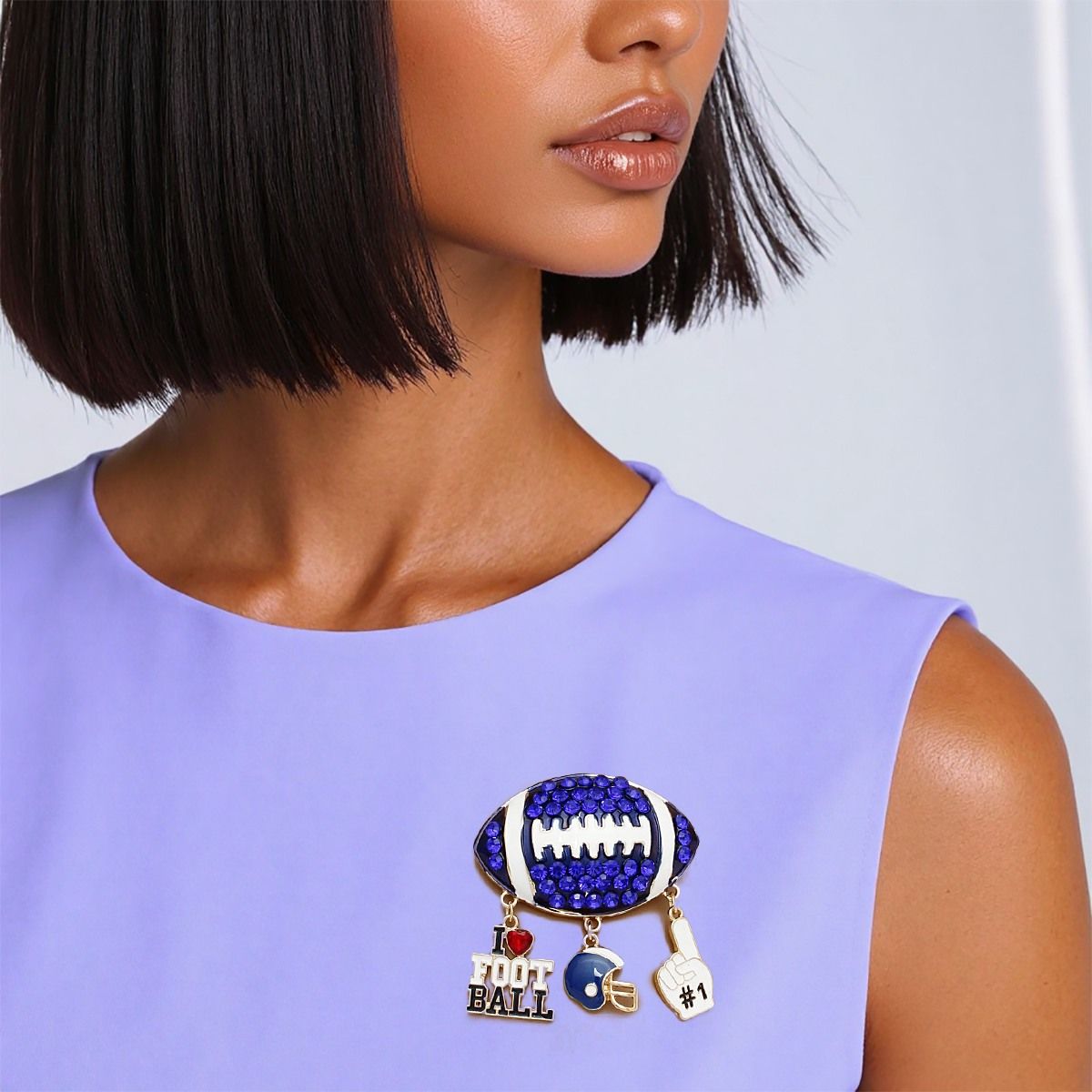 Brooch Football Team Spirit Blue and White Pin
