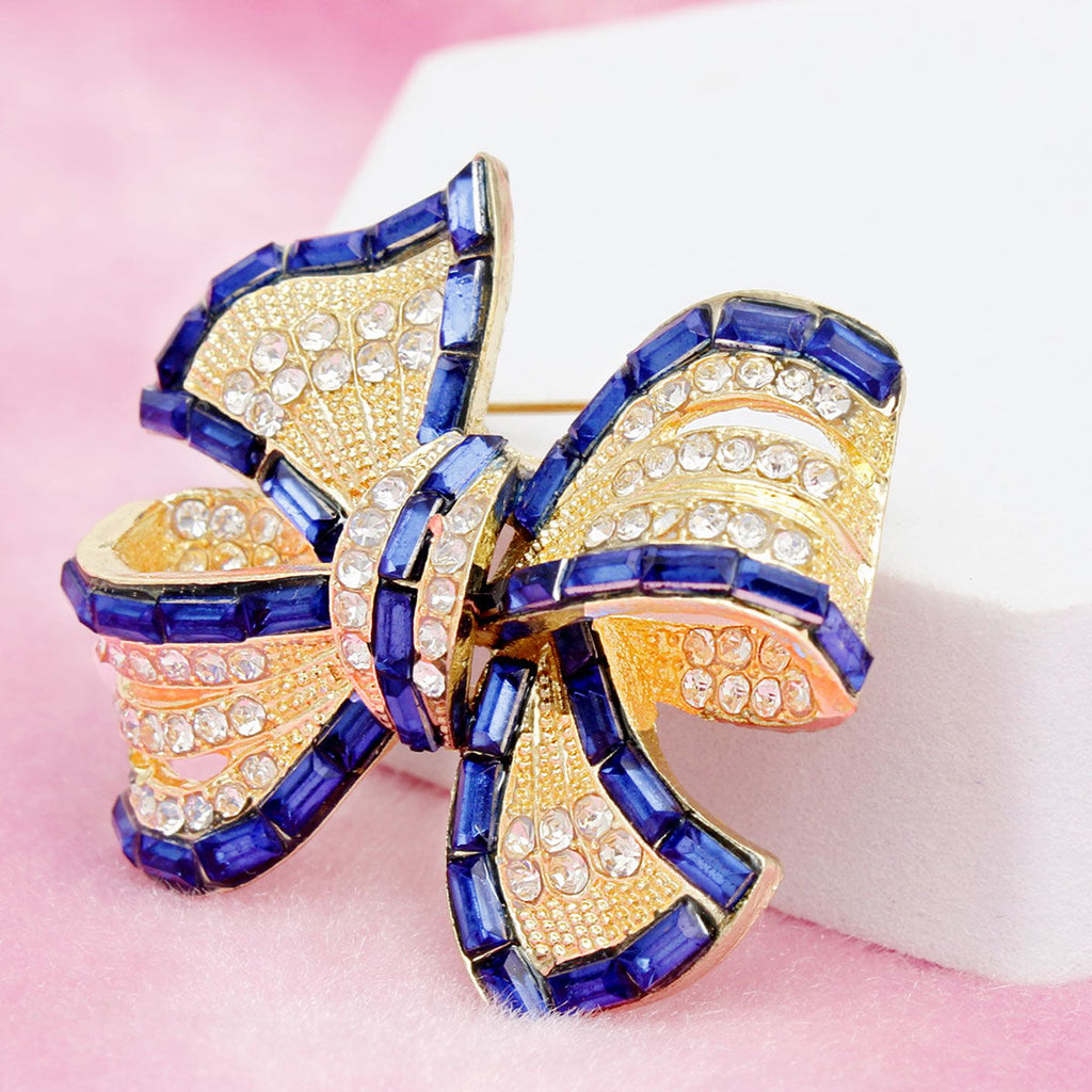 Brooch Graceful Royal Blue Ribbon Bow Classic Pin