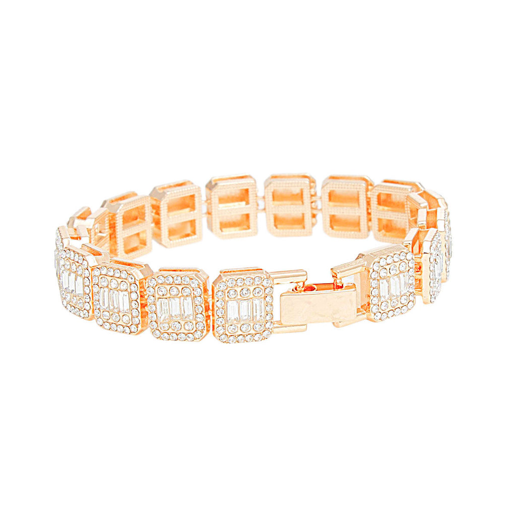 Chain Bracelet Iced Gold Square Halo Baguette