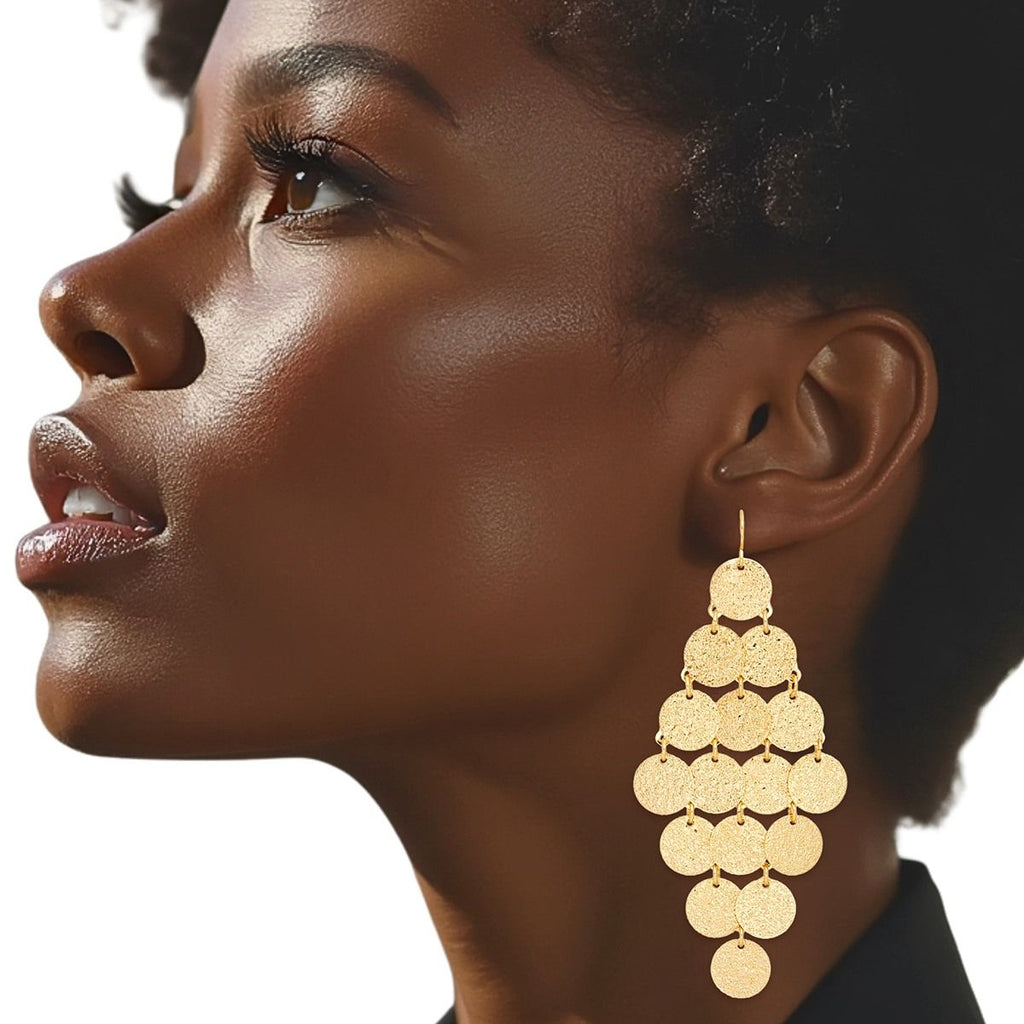 Fish Hook Brushed Gold Coin Dangle Earrings