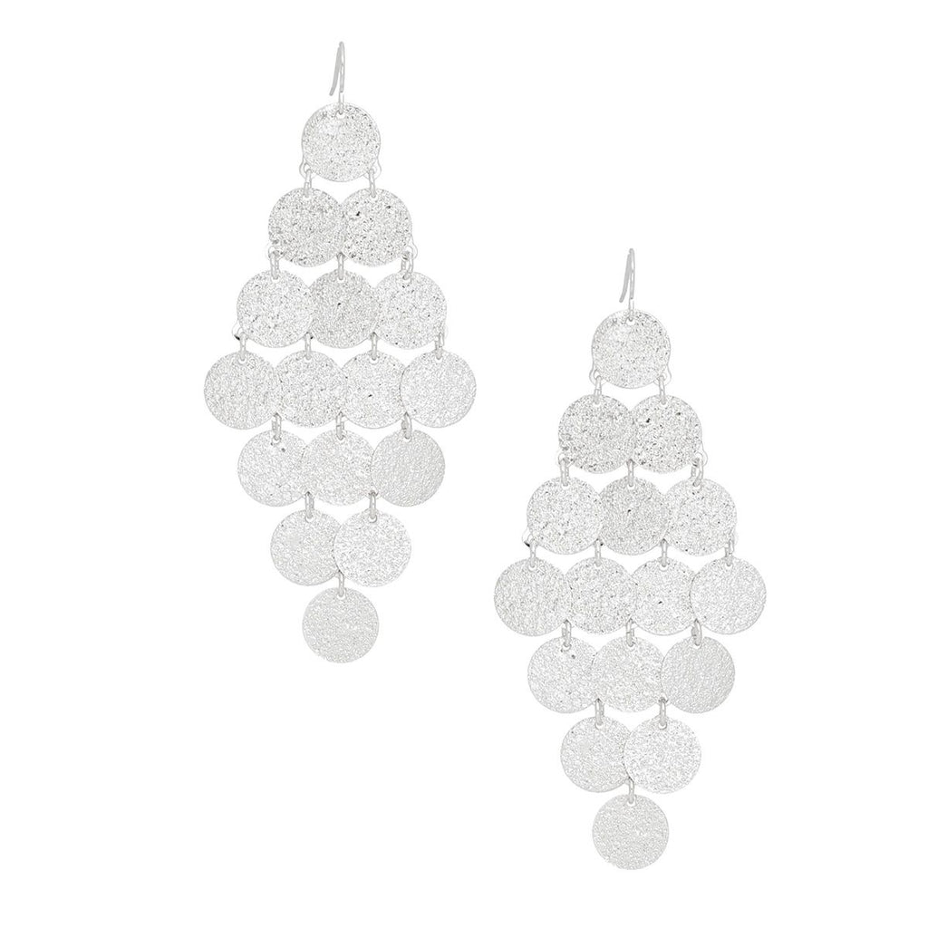 Fish Hook Brushed Silver Coin Dangle Earrings