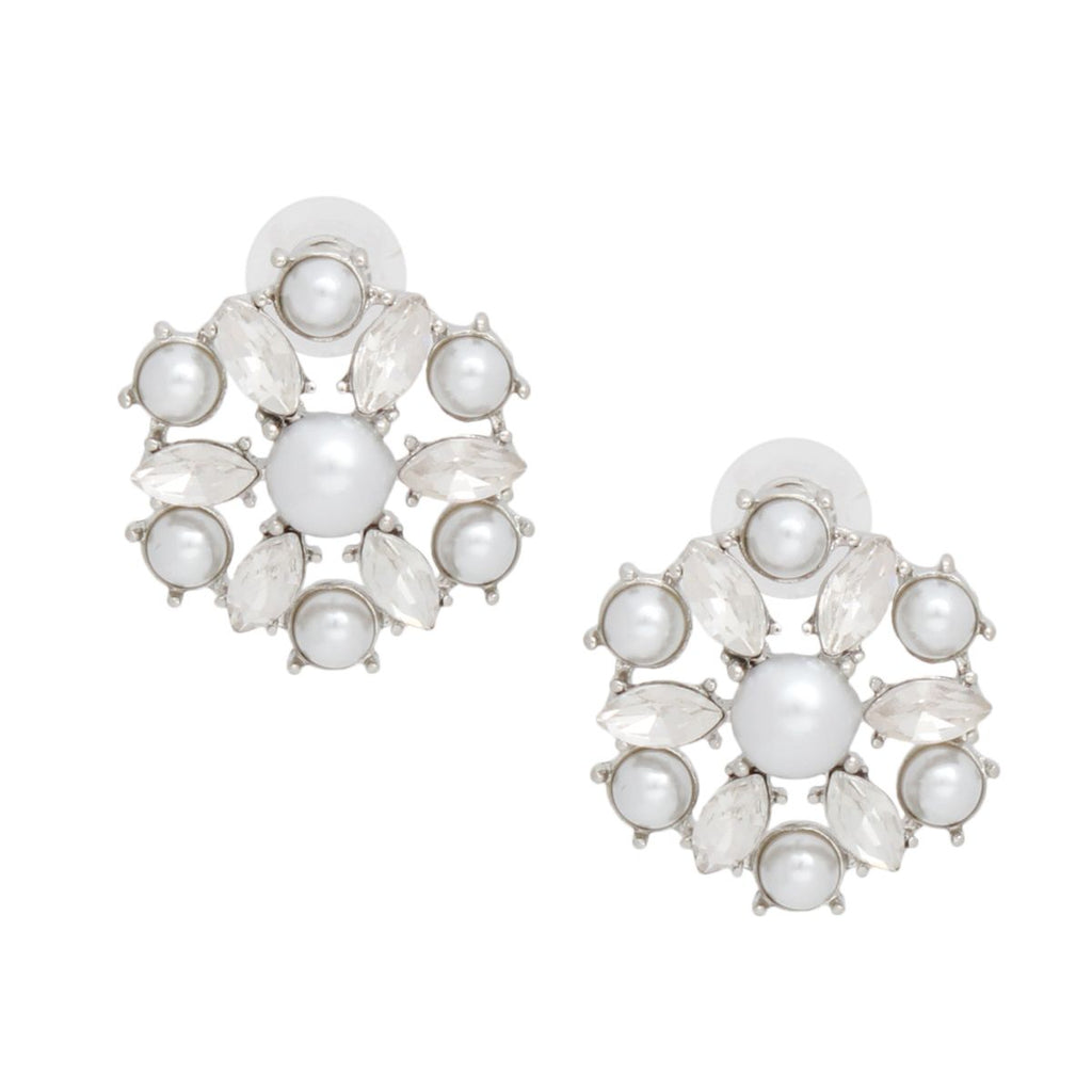 Studs Silver White Pearl Domed Cluster Earrings
