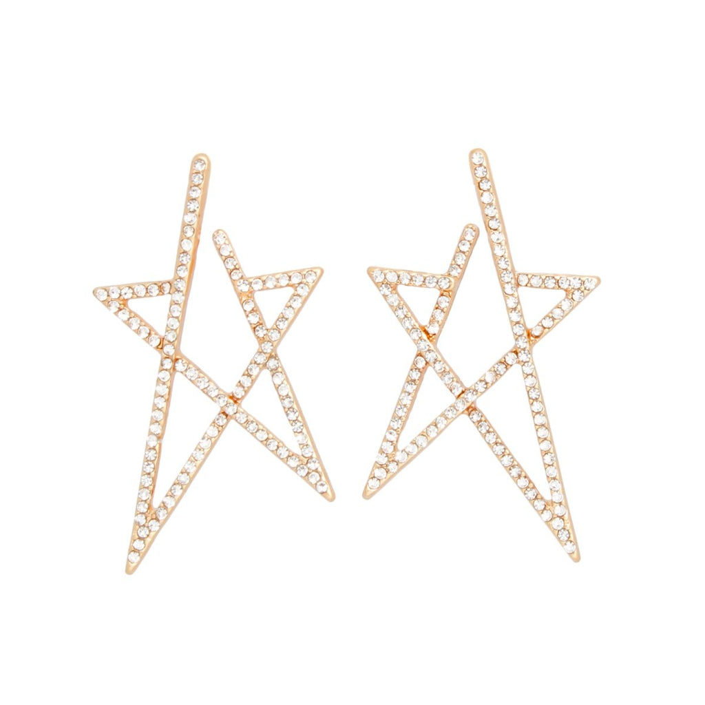 Stud Gold Rhinestone Angled Star Earrings Women