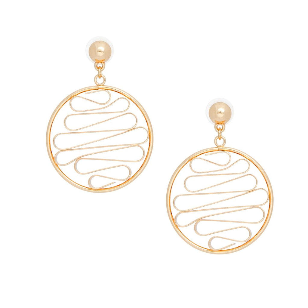 Drop Round Gold Metal Stacked Ribbon Earrings
