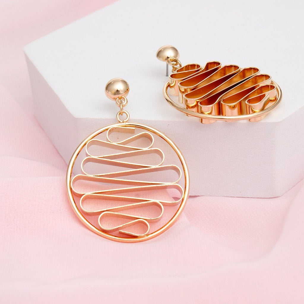 Drop Round Gold Metal Stacked Ribbon Earrings