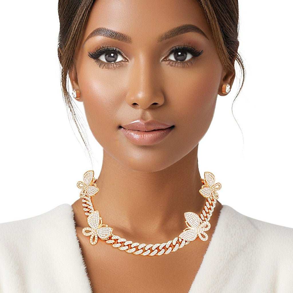 Iced Gold Butterfly Cuban Chain Set