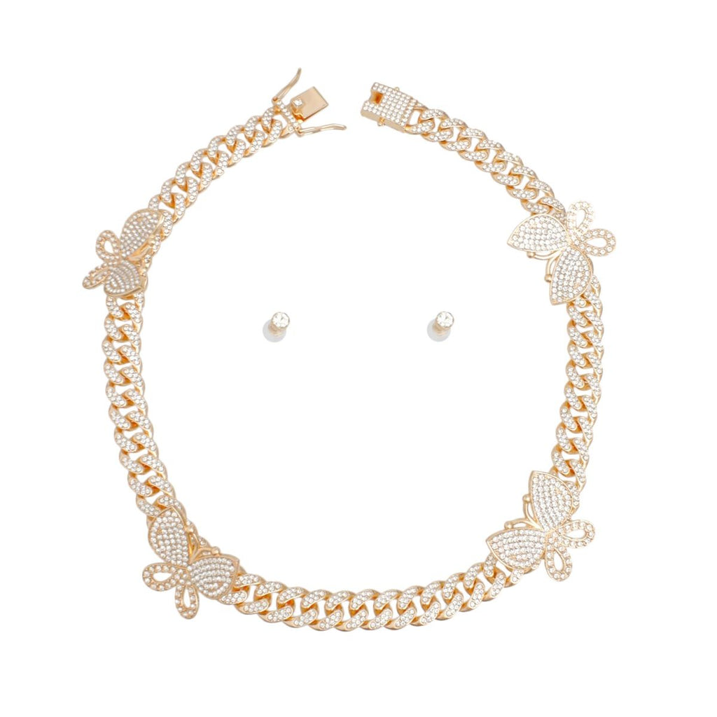 Iced Gold Butterfly Cuban Chain Set