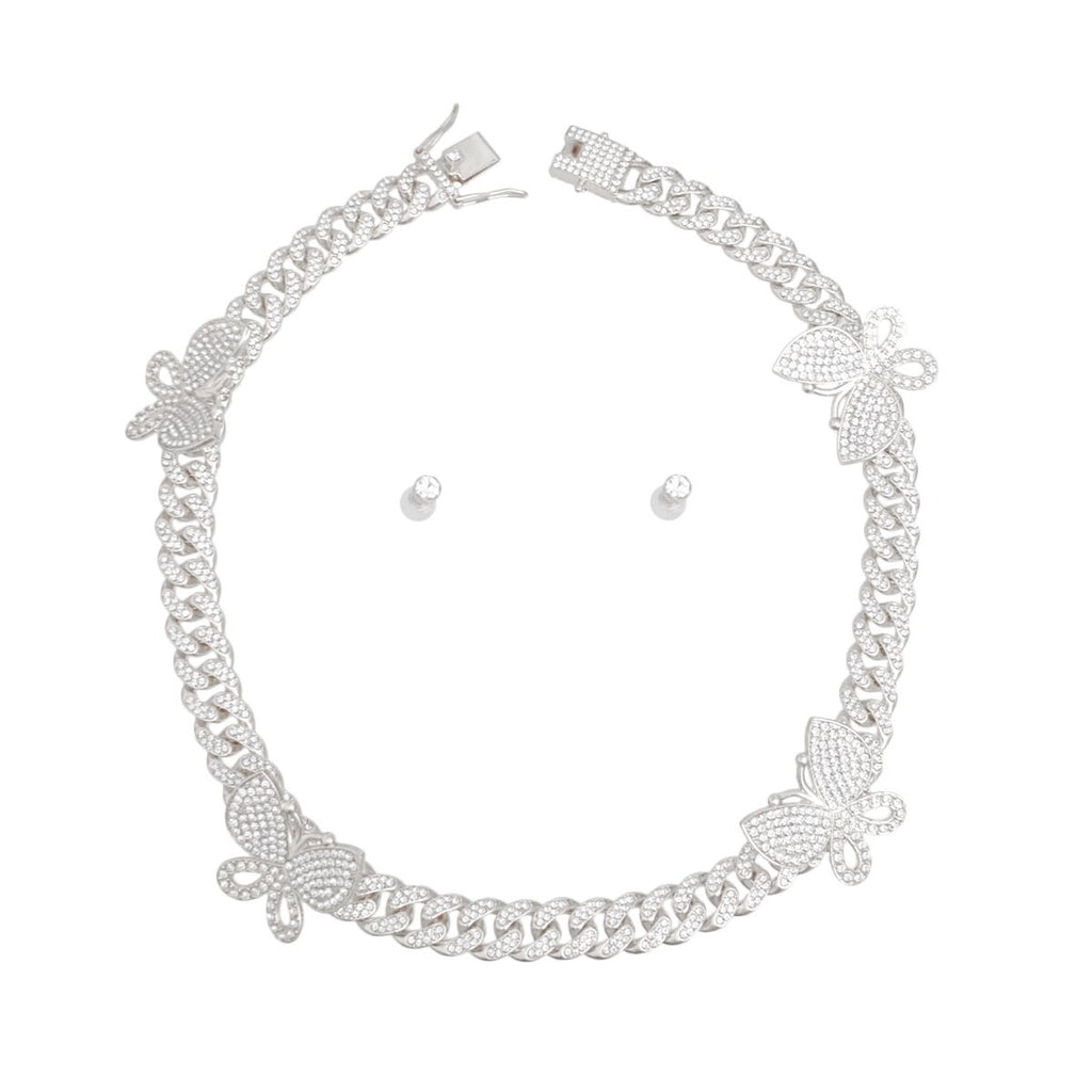 Iced Silver Butterfly Cuban Chain Set