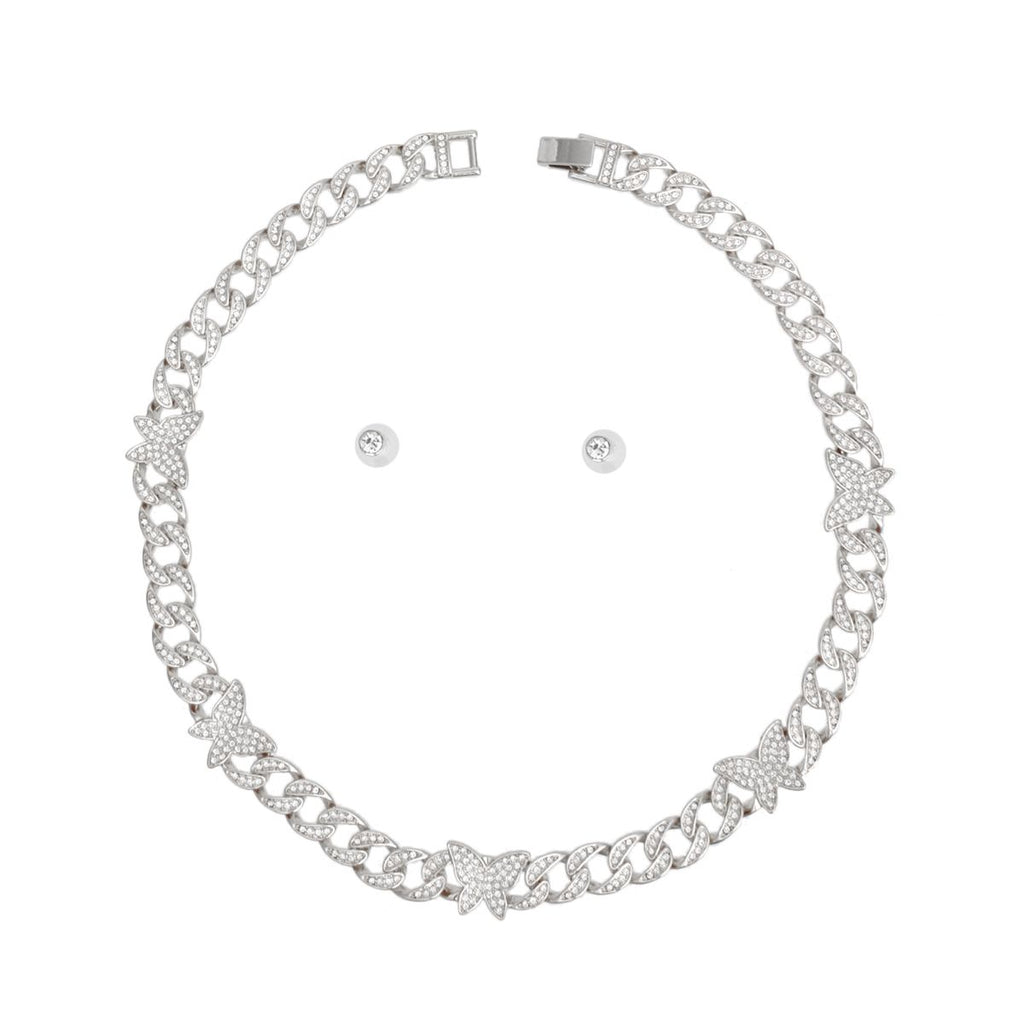 Chain Feminine Flair Iced Silver Butterfly Necklace